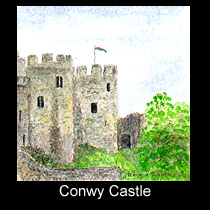 watercolor painting of Conwy Castle in Wales